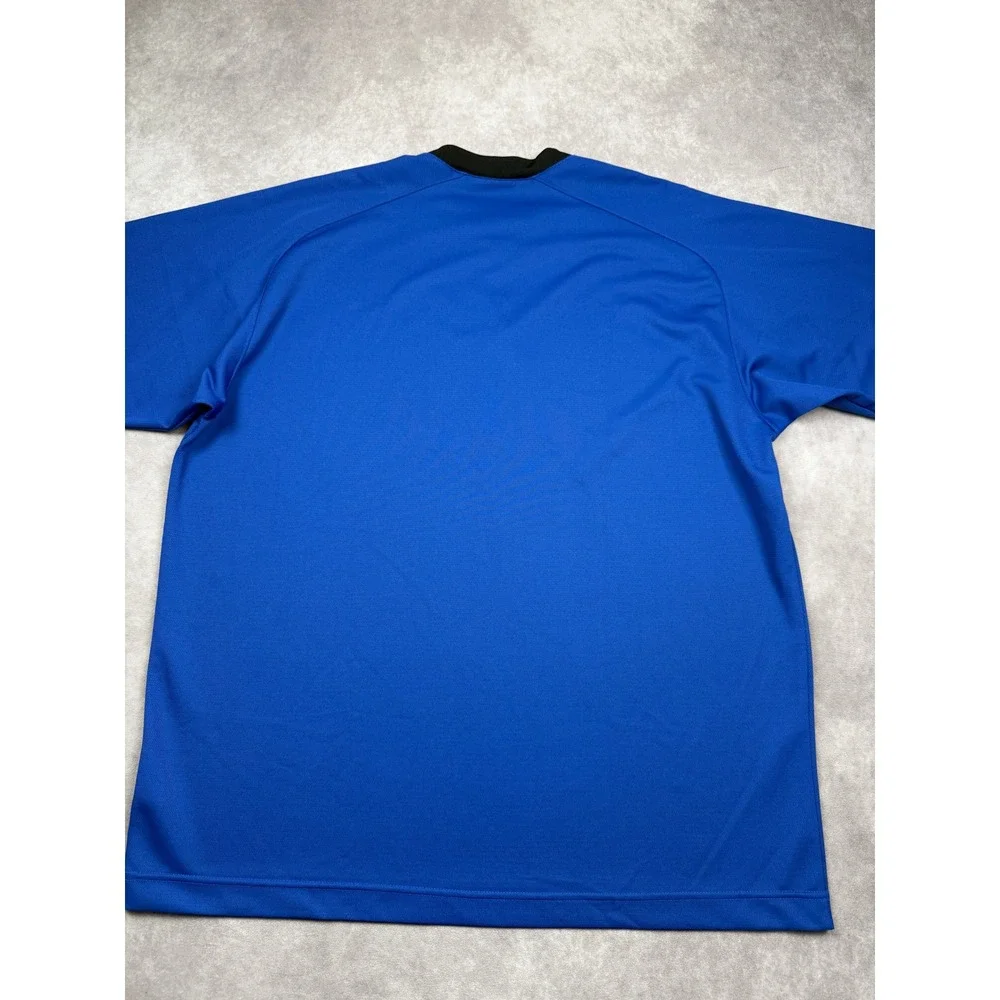 Nike Y2K Men XL Blue V-Neck Short Sleeve Embroidered Center Logo Athletic TShirt